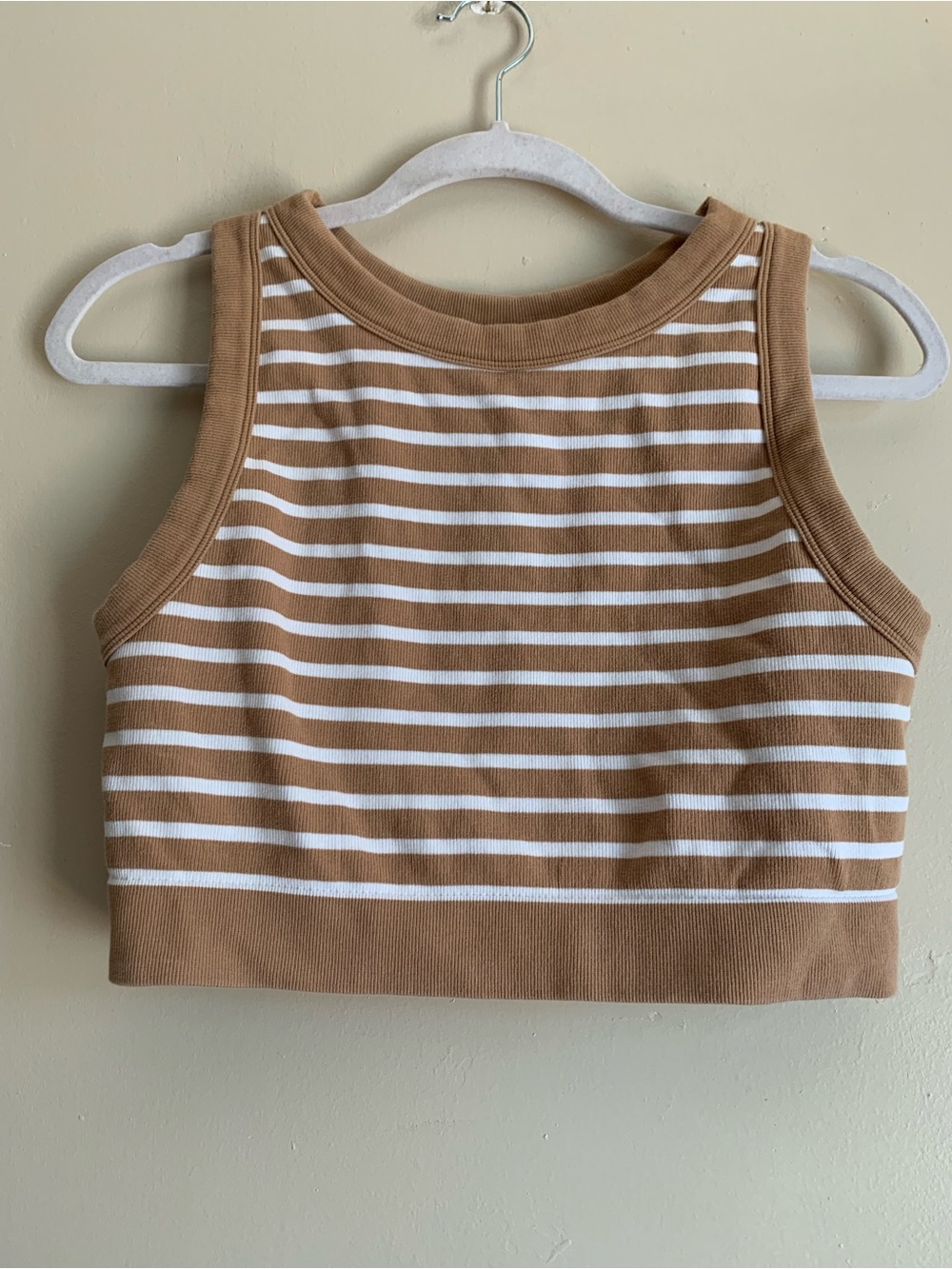 aerie Offline Tan & White Striped Crop Tank Top Shirt Women XL
